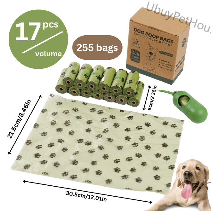 255 bags in 17 volumes Portable pet waste bag Environmental poop bag Portable biodegradable pet waste bag outdoor pet poop collection bag easy to carry.