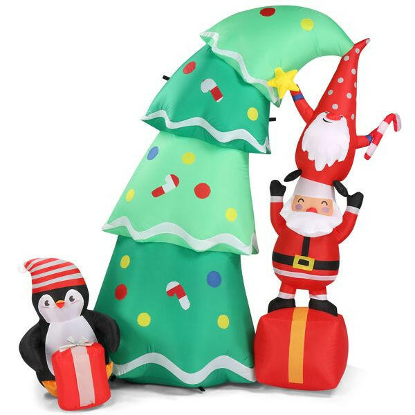 6 FT Lighted Christmas Inflatable Decoration, Inflatable Christmas Tree with Elf and Santa Claus, Funny Blow Up Yard Decorations with Built-in LED Lights for Holiday Party Front Yard Lawn Garden Decor.