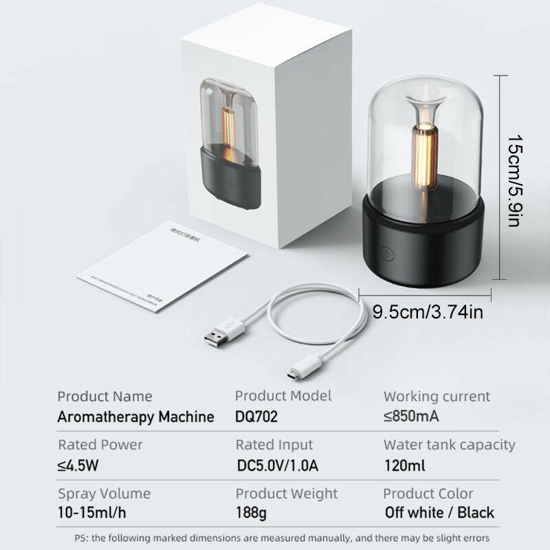 120ML Candlelight Aroma Diffuser Air Humidifier Romantic Light Portable Essential Oils Diffuser Mist Maker Fogger Purifier Home