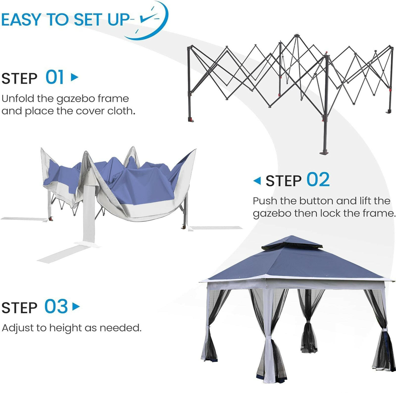 Outdoor 11x 11Ft Pop Up Gazebo Canopy With Removable Zipper Netting,2-Tier Soft Top Event Tent,Suitable For Patio Backyard Garden Camping Area.