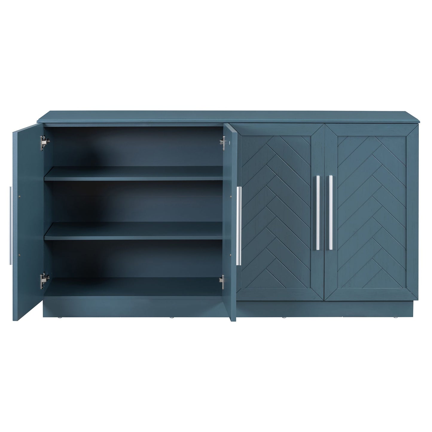 TREXM Sideboard with 4 Doors Large Storage Space Buffet Cabinet with Adjustable Shelves and Silver Handles (Antique Blue)