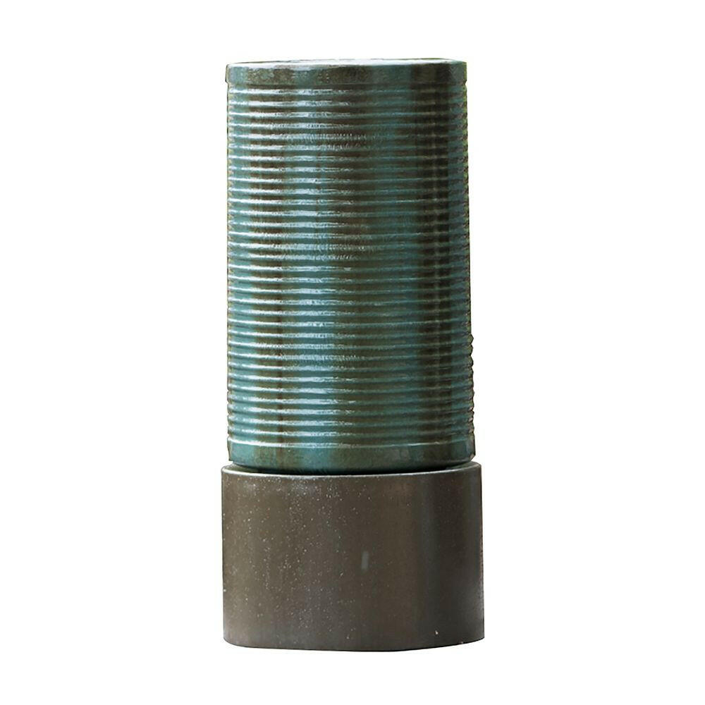 19.5x19.5x43.5" Large Concrete Cylinder Green & Brown Ribbed Water Fountain, Outdoor Bird Feeder / Bath Fountain, Modern Industrial Style.