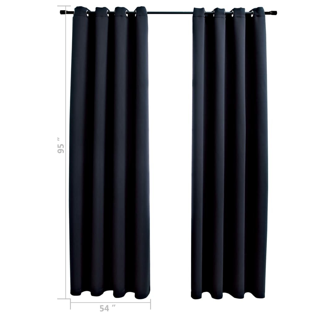 Blackout Curtains with Rings 2 pcs Black 54"x95" Fabric