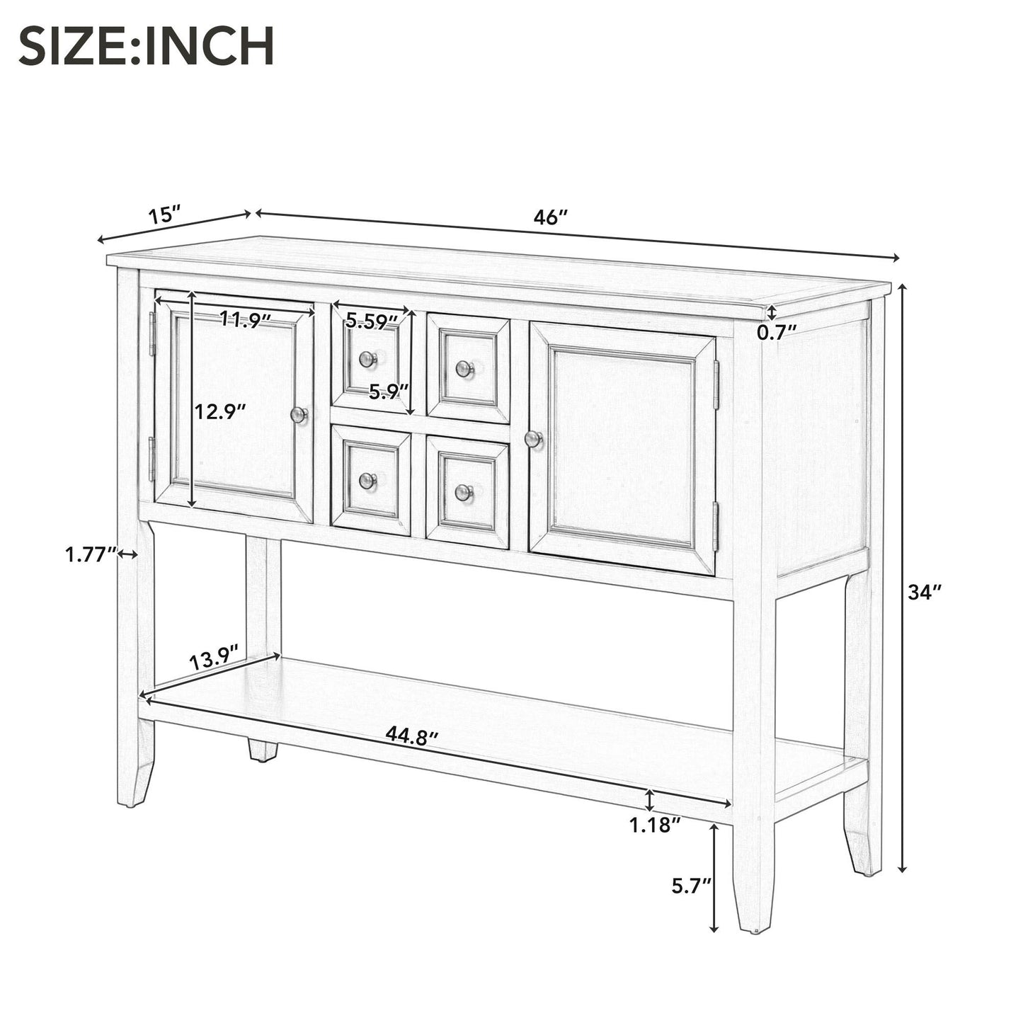 TREXM Cambridge Series Ample Storage Vintage Console Table with Four Small Drawers and Bottom Shelf for Living Rooms, Entrances and Kitchens (Lime White, OLD SKU: WF190263AAK)