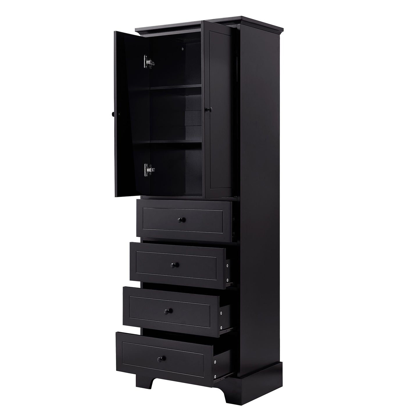 Storage Cabinet with 2 Doors and 4 Drawers for Bathroom, Office, Adjustable Shelf, MDF Board with Painted Finish, Black