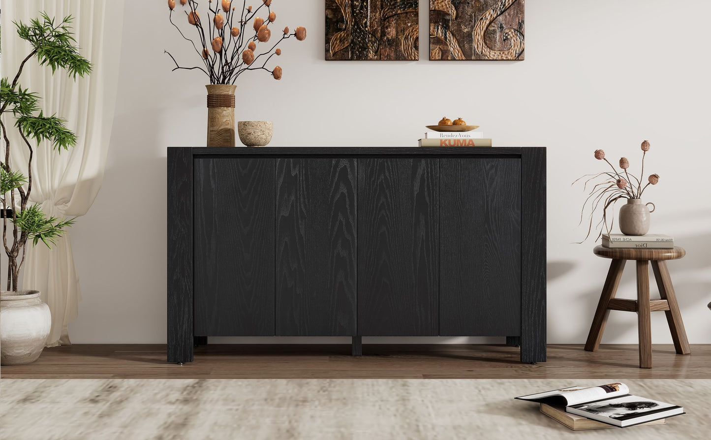 TREXM Retro 4-door Sideboard with Distressed Finish and Adjustable Shelves