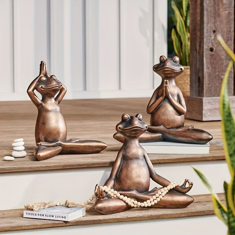 1pc Miniature Meditation Yoga Frog Resin Statue Garden , Home Decoration