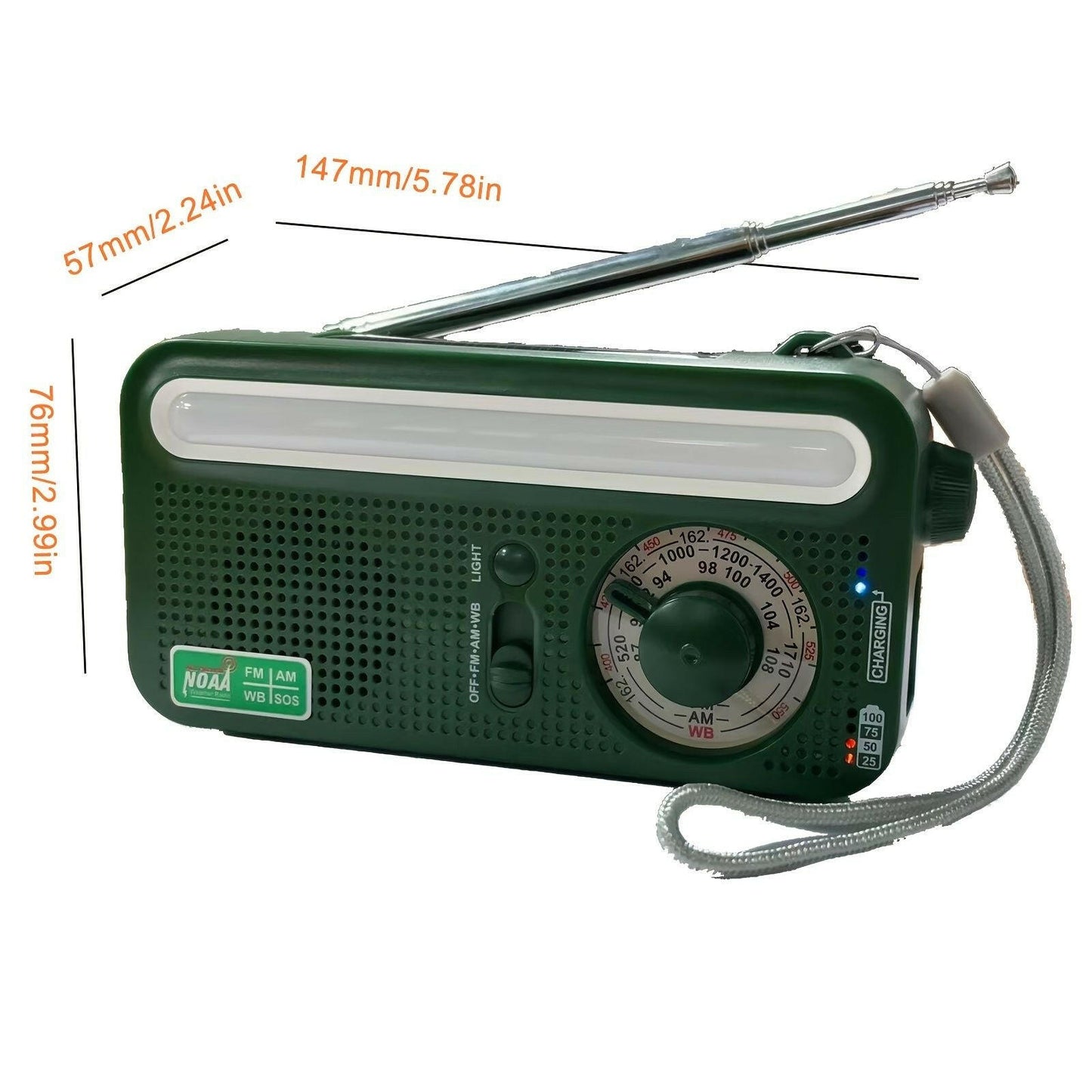 Emergency Radio Hand Crank Solar; Portable Weather Radio With AM/FM/WB/NOAA; Bright Flashlight; SOS Alarm; Reading Lamp; 2000mAh Cell Phone Charger For Outdoor Survival Camping Home