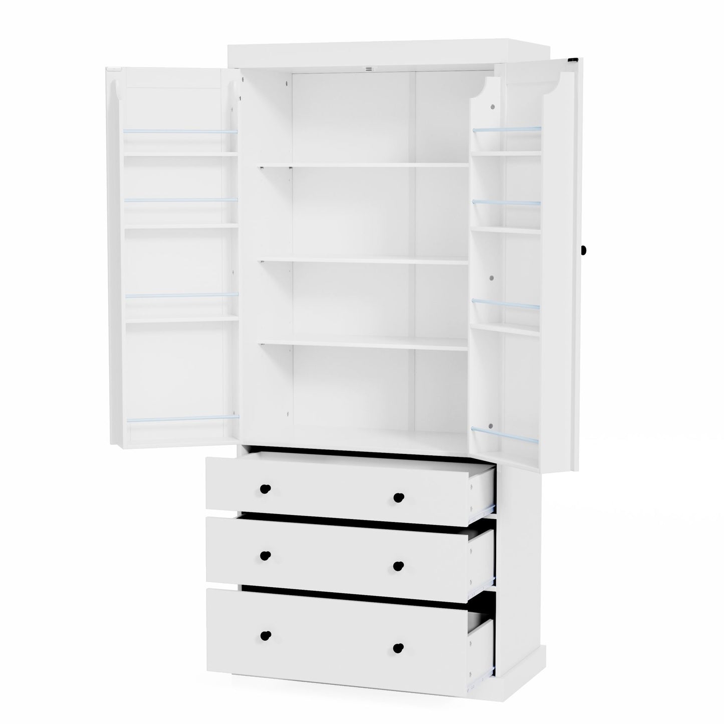 TOPMAX 77 inch Farmhouse Kitchen Pantry, Freestanding Storage Cabinet with 3 Adjustable Shelves, 8 Door Shelves, 3 Drawers, White