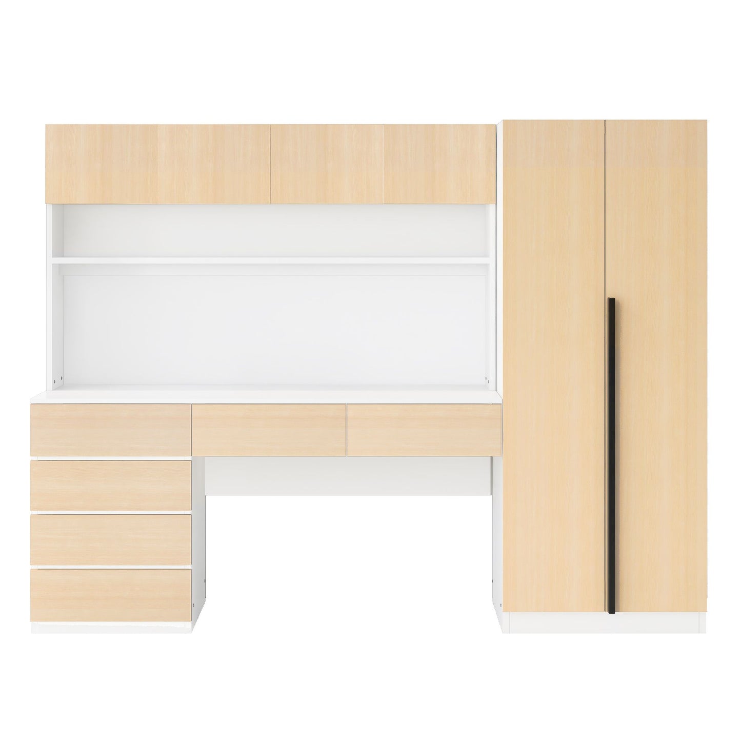 2 Door Wooden Storage Desk Wardrobe with Shelves and Drawers,Natural