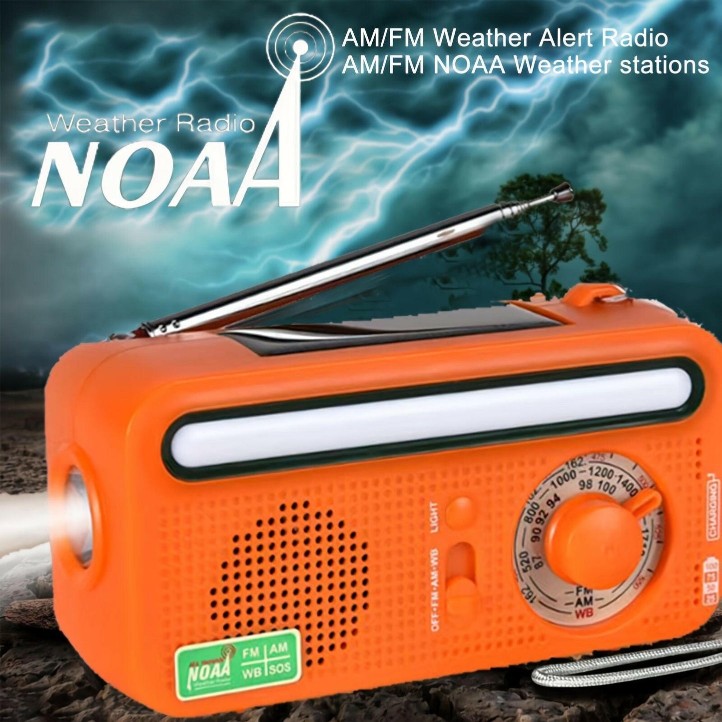 Emergency Radio Hand Crank Solar; Portable Weather Radio With AM/FM/WB/NOAA; Bright Flashlight; SOS Alarm; Reading Lamp; 2000mAh Cell Phone Charger For Outdoor Survival Camping Home