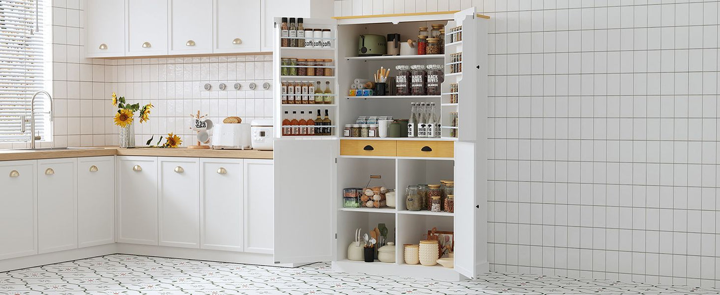 TOPMAX 40.2x20x71.3inch High Freestanding Kitchen Pantry Large Storage Cabinet with 2 Drawers, 8 Door Shelves for Kitchen, Dining Room,White