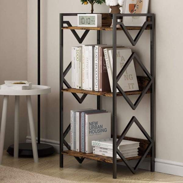 3 Tier Bookshelf For Small Space, Small Metal Bookshelf For Books, Organizers And Storage, Rustic Bookshelf, Table