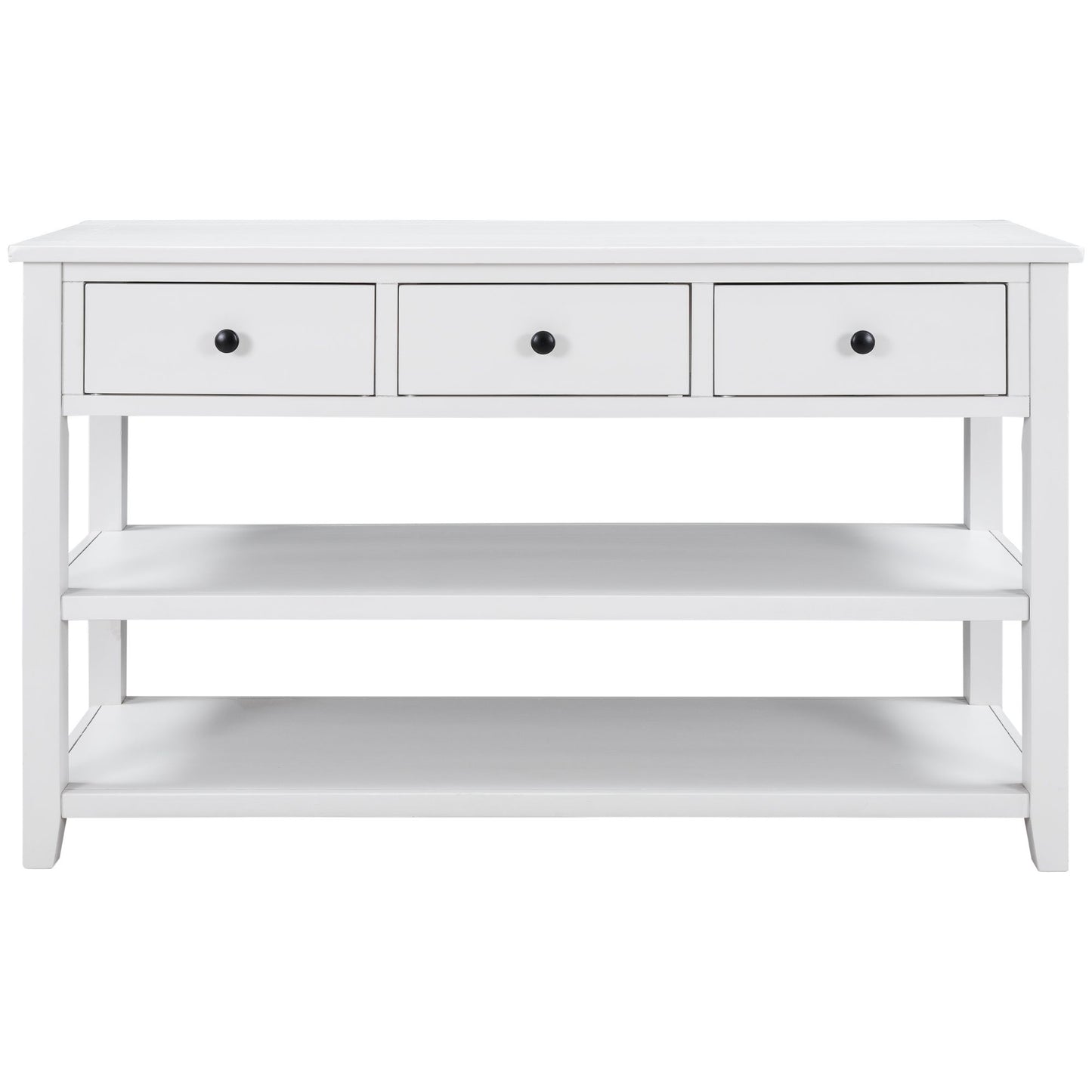 TREXM Retro Design Console Table with Two Open Shelves, Pine Solid Wood Frame and Legs for Living Room (Antique White)