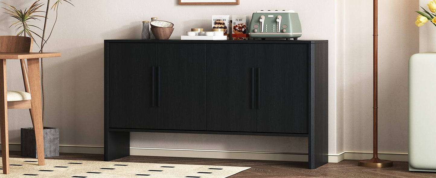 TREXM 4-Door Large Storage Retro Sideboard with Adjustable Shelves and Long Handles for Kitchen, Dining Room and Living Room (Black)