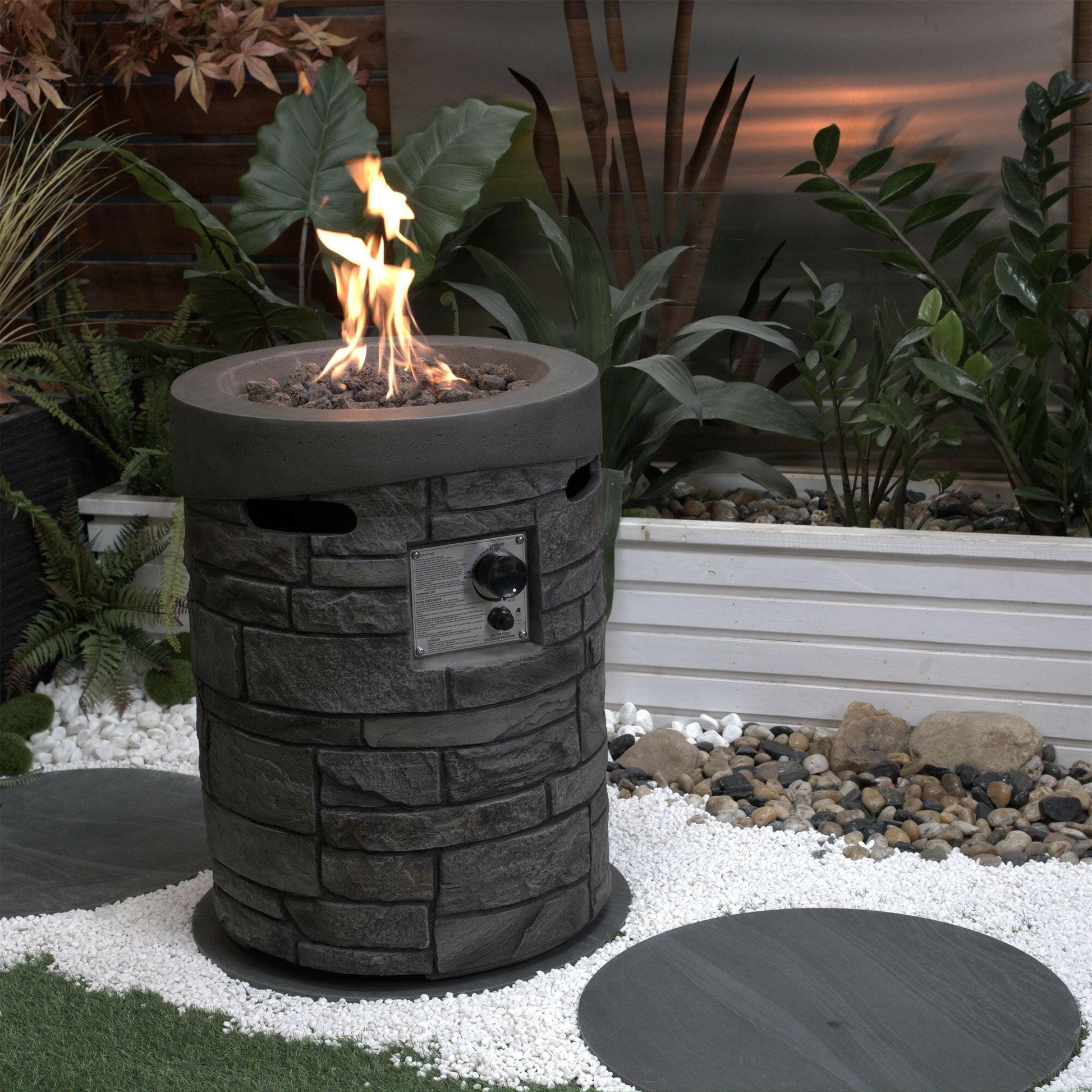 32000 BTU, CSA Certification Diameter 20 Inch Round Outdoor Gas Fire Pit,Contain 2.5kg Lava Stone And Rainproof Cover,Magnesium Oxide Cultured Stone Surface Finished,, More Suitable for Outdoor Garden.