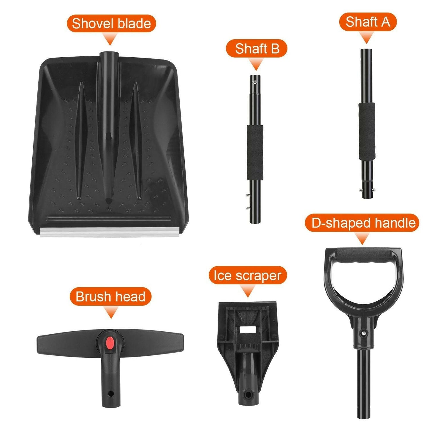 45.7 in. Metal Handle Steel 3-In-1 Snow Shovel Kit Brush Ice Scraper Collapsible Design Snow Removal.