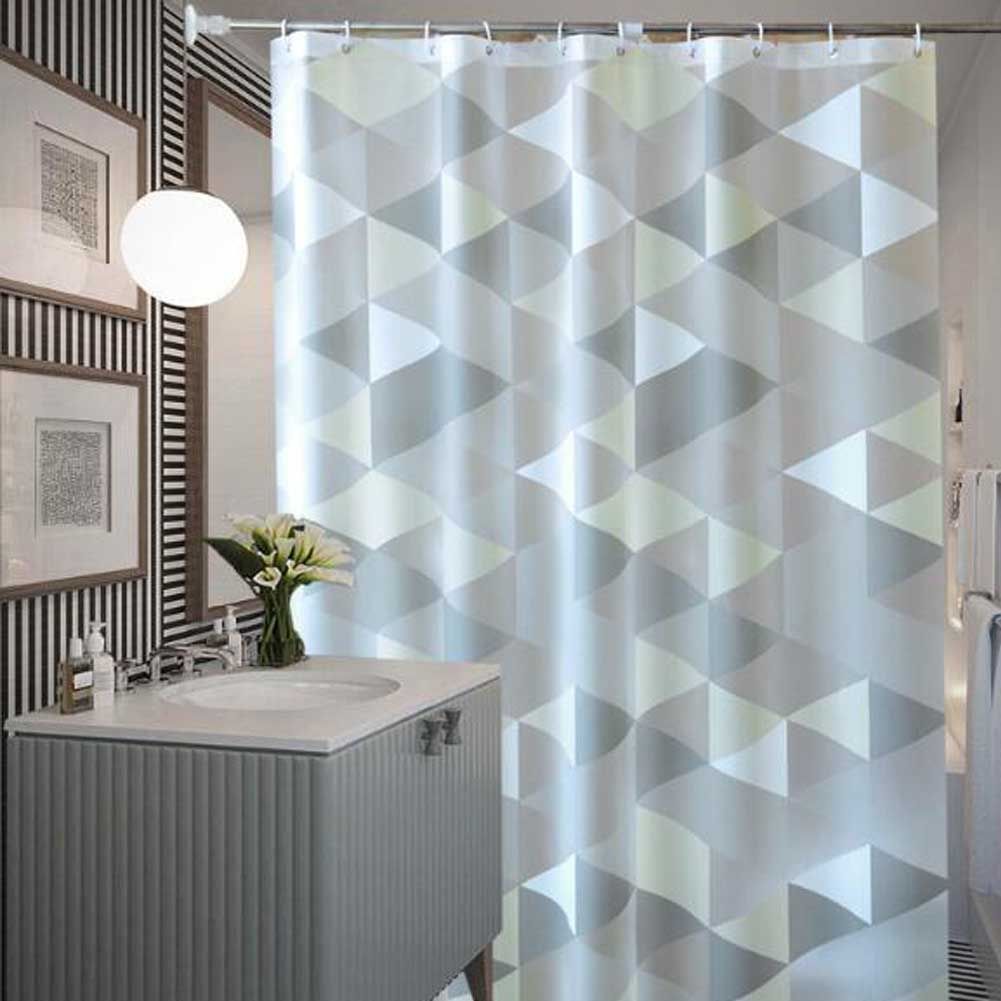 Grey Geometric Pattern PEVA Bathroom Shower Curtain Waterproof Shower Curtain Bathroom Decoration, 71x71inch