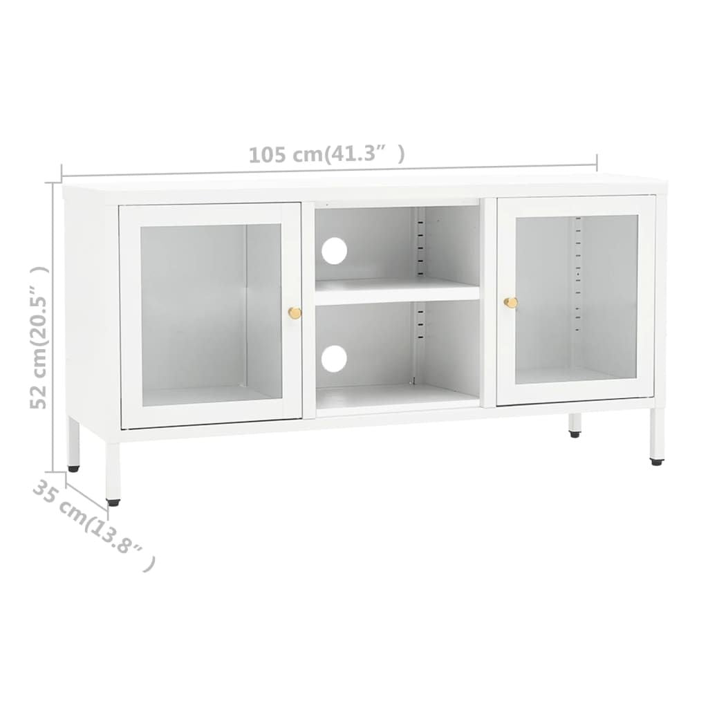 TV Stand White 41.3"x13.8"x20.5" Steel and Glass