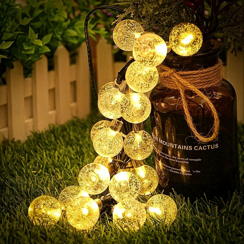 39ft 100 Big Bulb Solar Crystal Ball; Bubble Light String; 1inch Waterproof Solar Outdoor Light Strip; 8 Lighting Modes; Solar Light String For Garden; Camping; Party (Warm White).