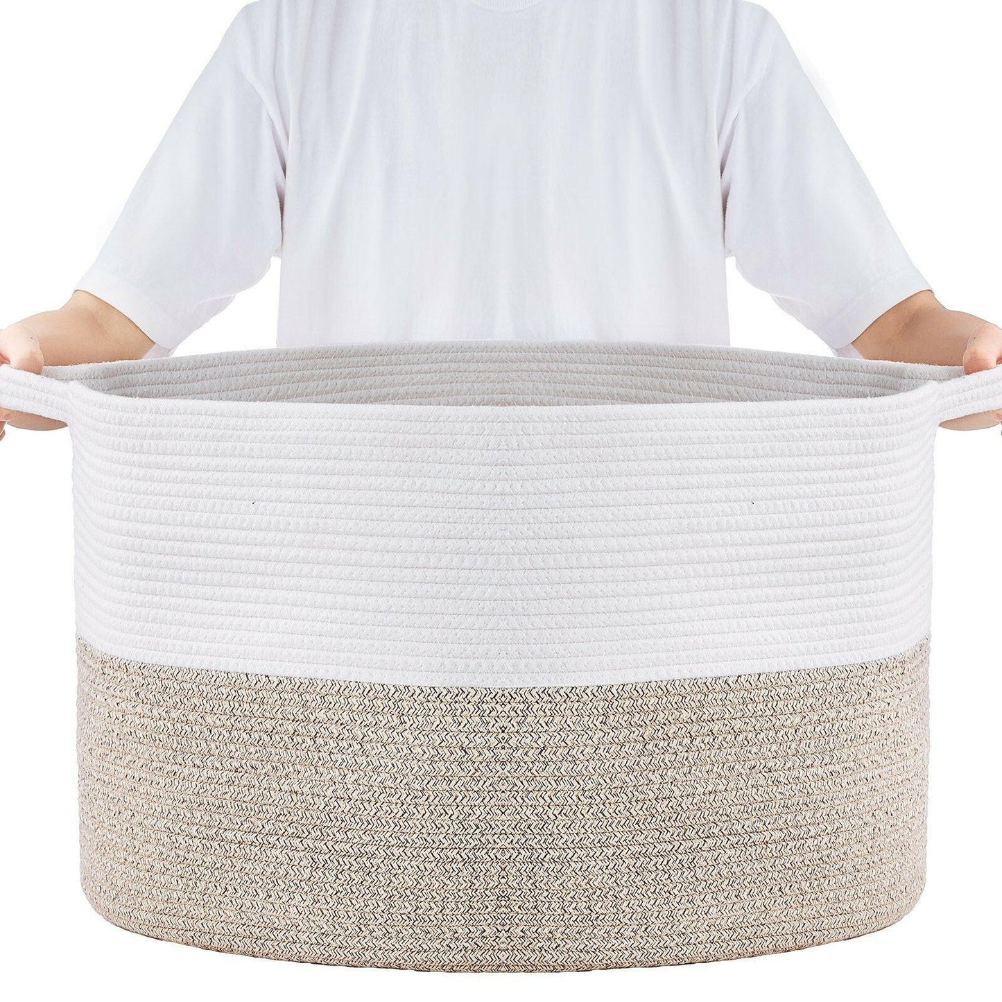 VEVOR Cotton Rope Storage Basket 87L Woven Blanket Basket 22 x 22 x 14 in.