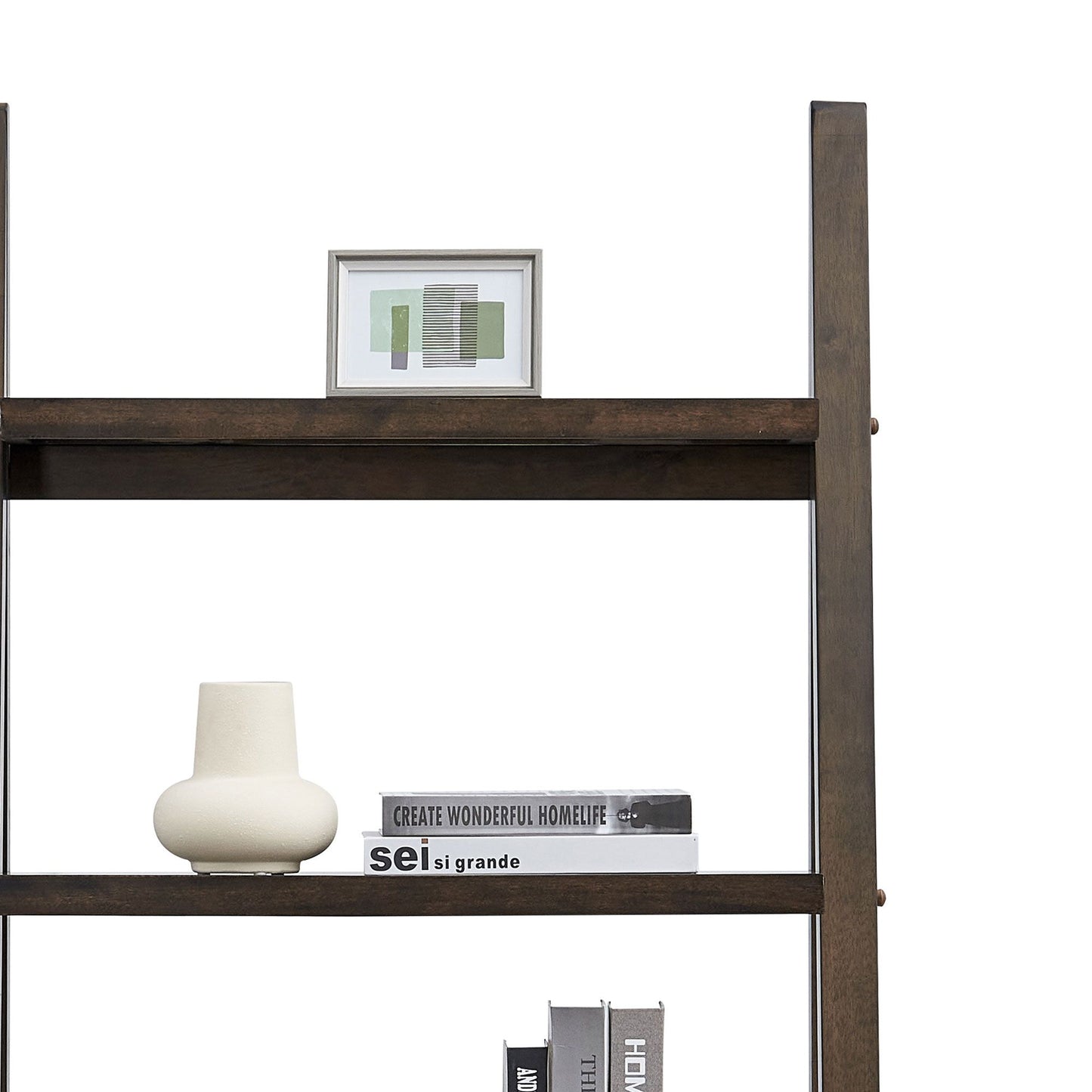 5-Tier Shelves,Bookshelf, Storage Rack, Bookcase with Rubber Wood Frame, Ladder Shelf for Living Room, Home Office, Kitchen, Bedroom, Apartment ,Rustic Brown