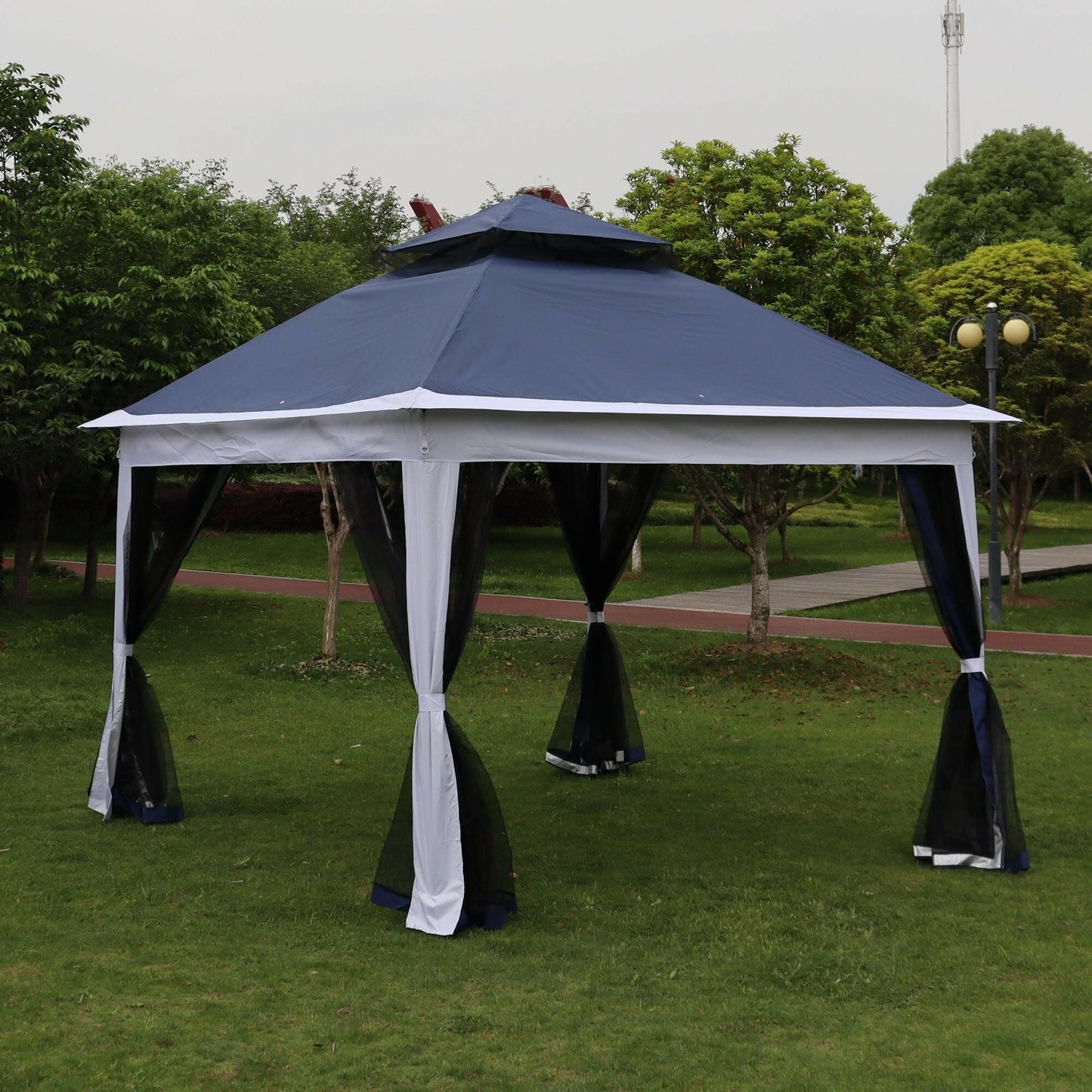 Outdoor 11x 11Ft Pop Up Gazebo Canopy With Removable Zipper Netting,2-Tier Soft Top Event Tent,Suitable For Patio Backyard Garden Camping Area.