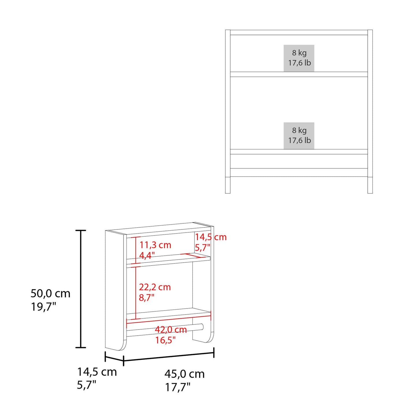 BOTIQ 19.7" H x 17.7" W Mirror Medicine Cabinet with Towel Rack White, One door with Two interior Shelves for Bathroom, Kitchen White