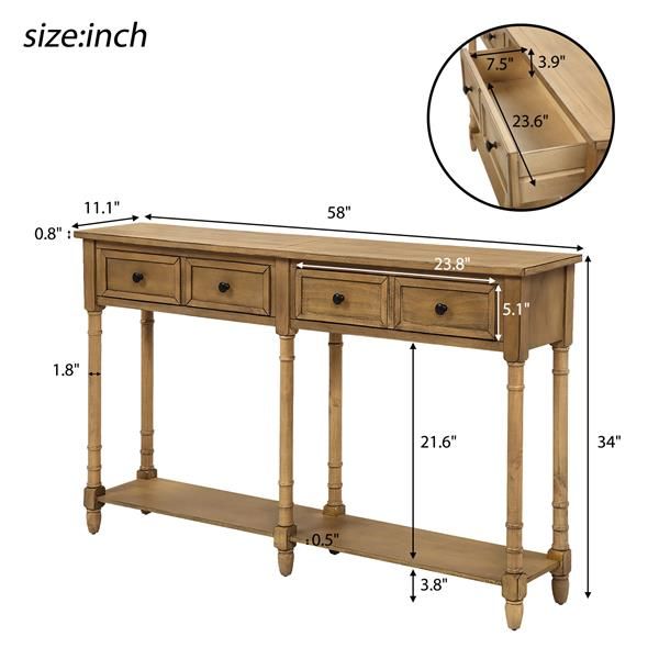 Console Table Sofa Table with Two Storage Drawers and Bottom Shelf