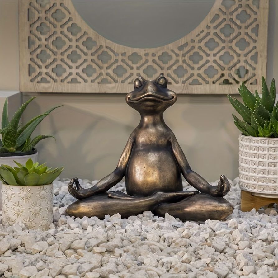 1pc Miniature Meditation Yoga Frog Resin Statue Garden , Home Decoration