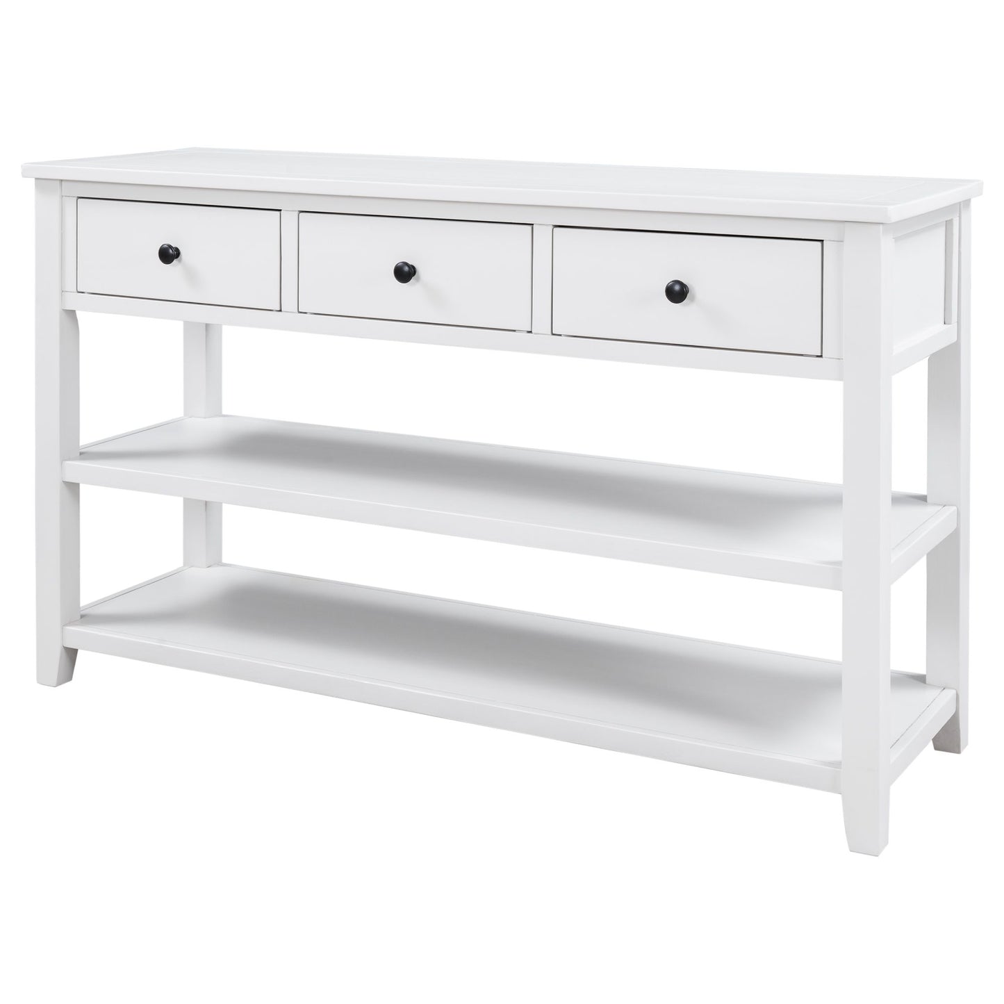 TREXM Retro Design Console Table with Two Open Shelves, Pine Solid Wood Frame and Legs for Living Room (Antique White)