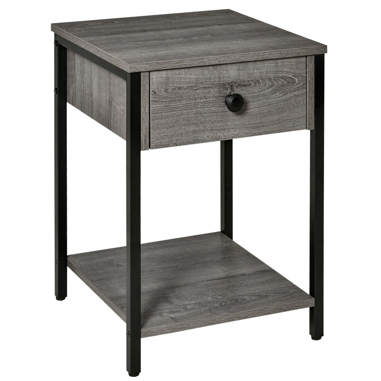 Industrial End Table with Storage Shelf, Accent Side Table with Drawer, Grey