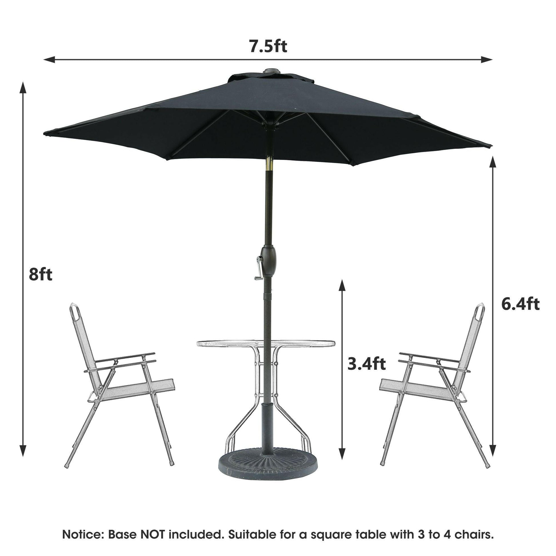 7.5ft * 7.5ft Patio Umbrella with Crank and Push Button Tilt, Outdoor Table Market Umbrella with Aluminum Pole - Black.