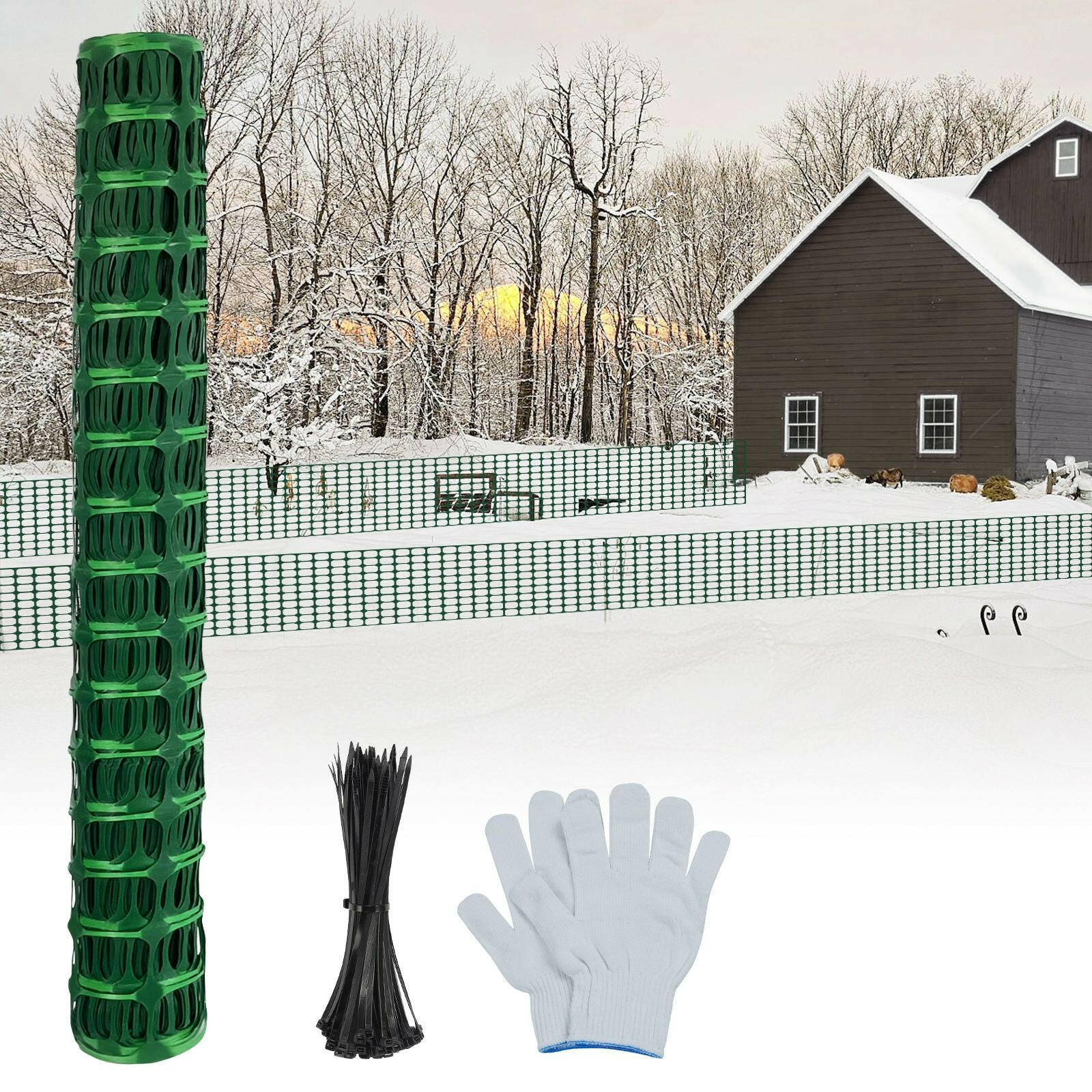 Safety Fence 4'x100' with 100 Zip Ties, Plastic Mesh Fencing Roll, Temporary Reusable Netting for Snow Fence, Garden, Construction and Animal Barrier.