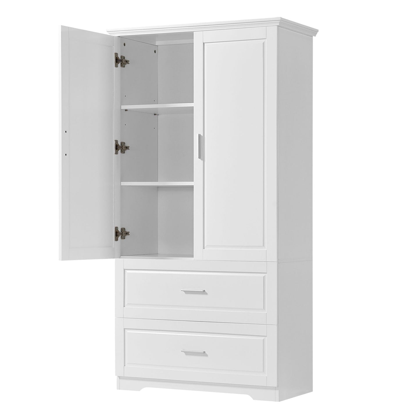 Tall Bathroom Storage Cabinet, Cabinet with Two Doors and Drawers, Adjustable Shelf, MDF Board, White