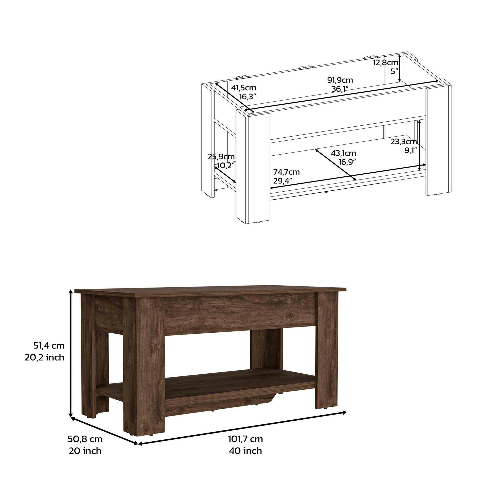 DEPOT E-SHOP Saturn Storage Table, Four Legs, Lower Shelf, Dark Brown.