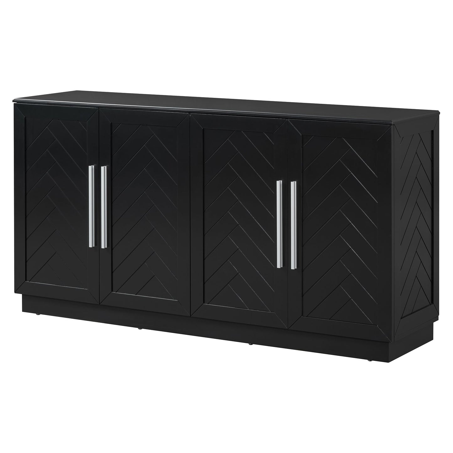 TREXM Sideboard 4 Doors Storage Buffet Cabinet with Adjustable Shelves and Silver Handles, Black