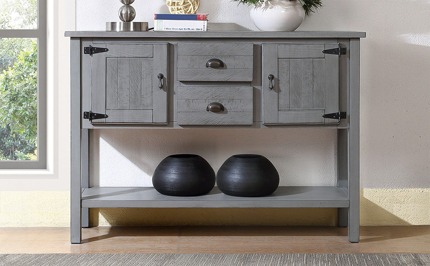 48'' Solid Wood Sideboard Console Table with Retro Style Buffet Server for Dining Room(Antique Gray)