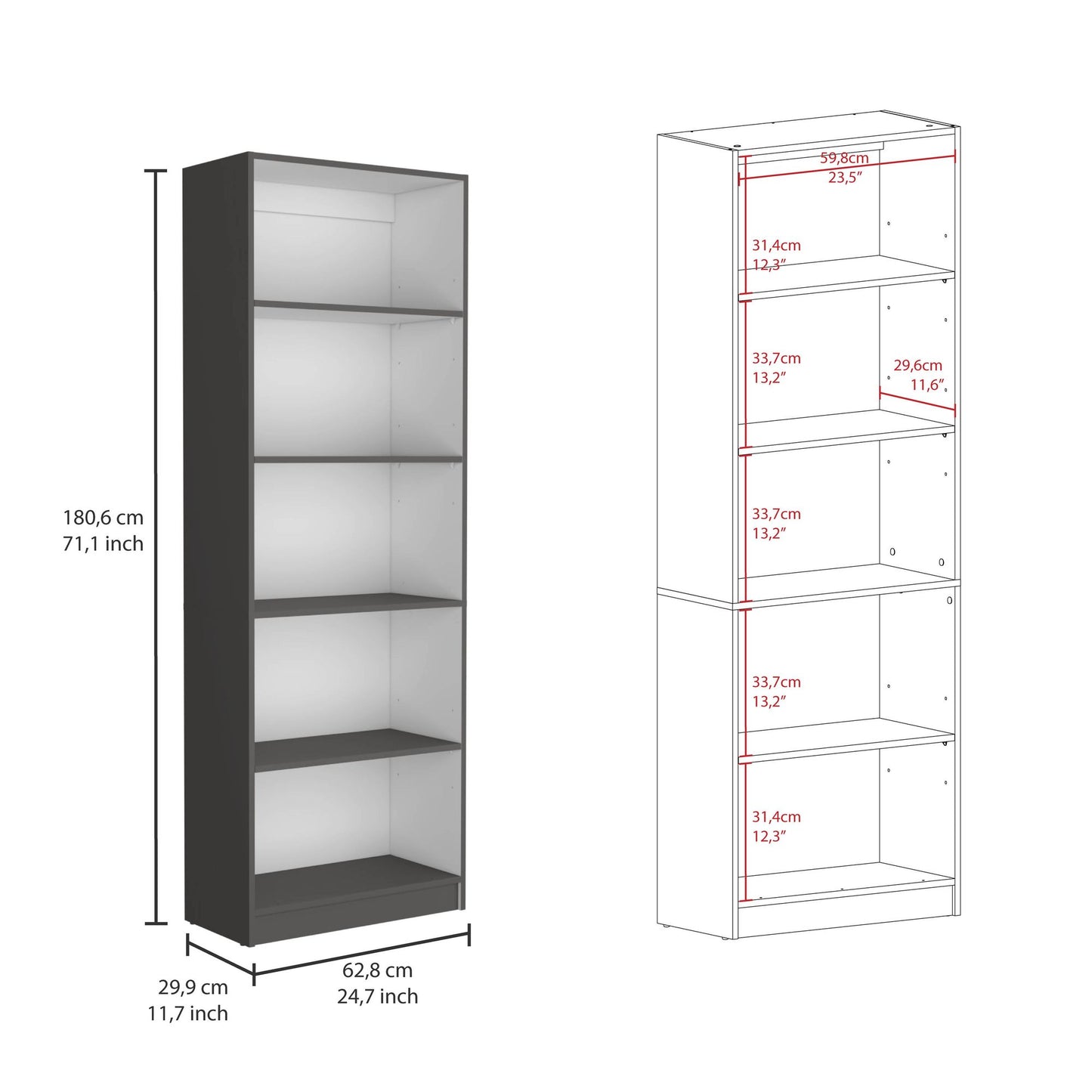 Luetz 3 Piece Home Bookcase set, 67" Wide with 15 Shelves ,Gray - White