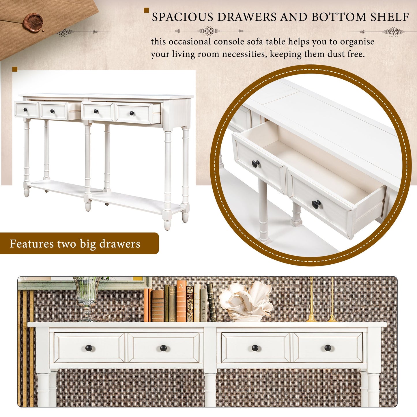 Console Table Sofa Table Easy Assembly with Two Storage Drawers and Bottom Shelf for Living Room,Entryway