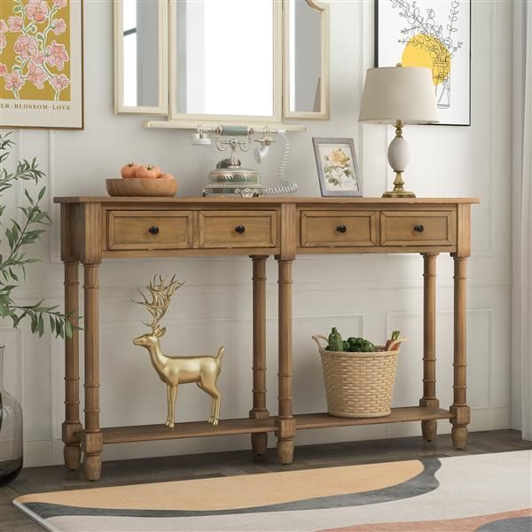 Console Table Sofa Table with Two Storage Drawers and Bottom Shelf