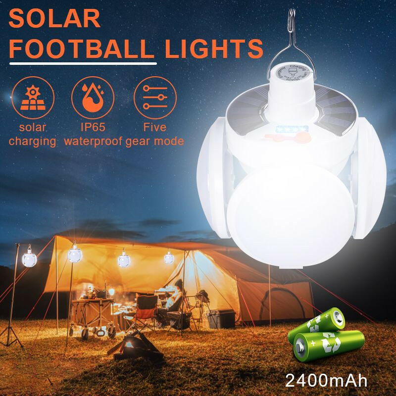 Solar Outdoor Light Folding LED Soccer Light Bulb Portable Emergency Lamp USB Rechargeable Search Lights Waterproof Camping Lamp.