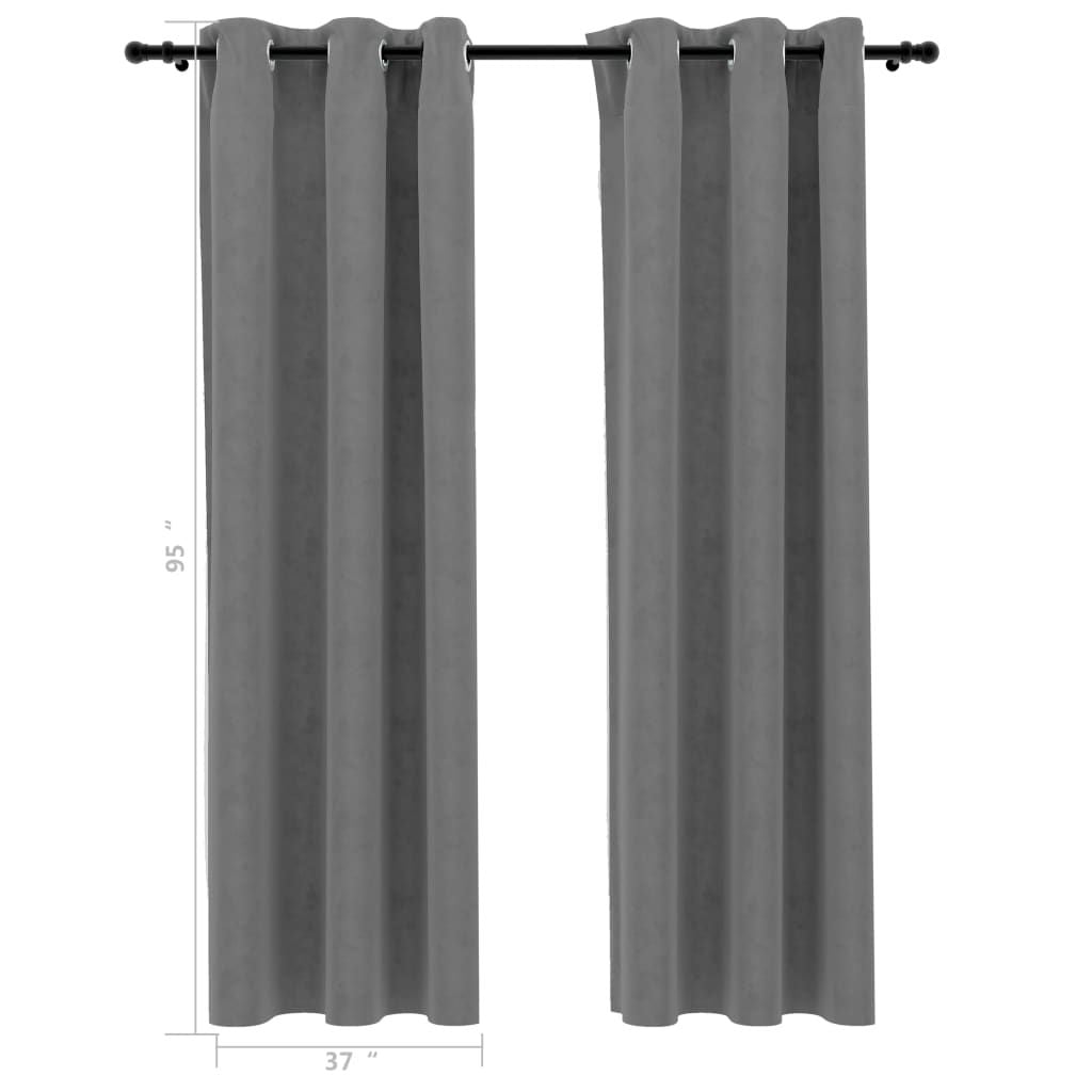 Blackout Curtains with Rings 2 pcs Gray 37"x95" Velvet