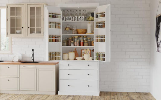 TOPMAX 77 inch Farmhouse Kitchen Pantry, Freestanding Storage Cabinet with 3 Adjustable Shelves, 8 Door Shelves, 3 Drawers, White