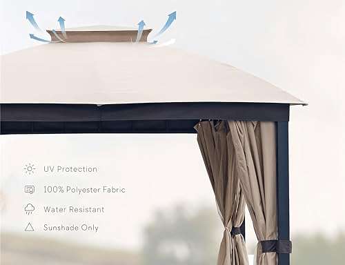 10X10FT Softtop Metal Gazebo with Mosquito Net&Sunshade Curtains,Sturdy Heavy Duty Double Roof Canopy,Galvanized Steel Design Outdoor Tent,Suitable for Gardens,Patio,Backyard.