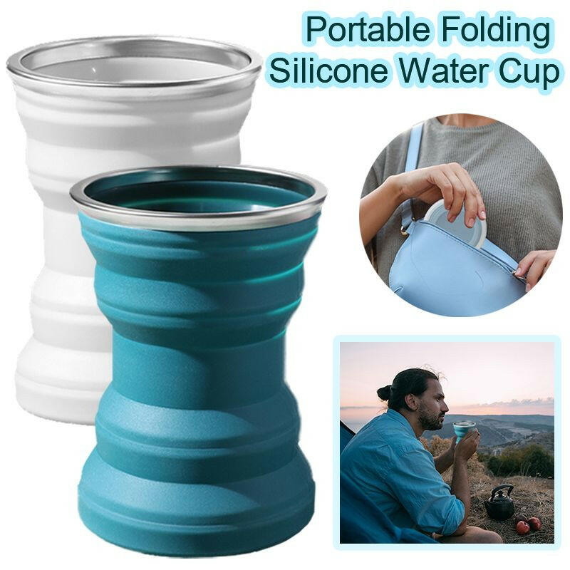 1/2pcs Portable Silicone Folding Water Cup Outdoor Heat Resistant Foldable Mug Collapsible Drinking Cups With Lid Travel Camping.