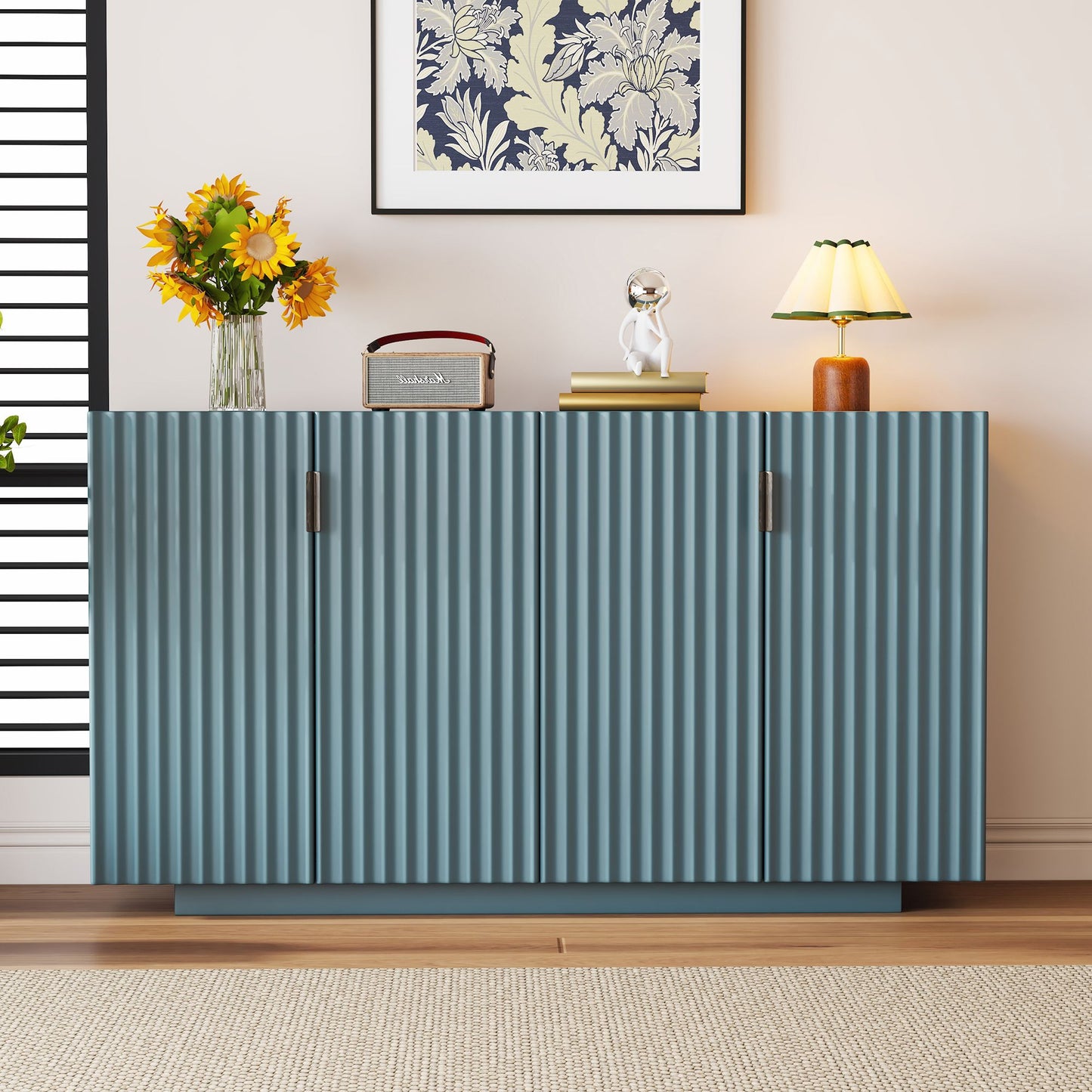 TREXM 4 Doors Storage Sideboard with Adjustable Shelves and Retro Copper Handles for Home, ANTIQUE BLUE