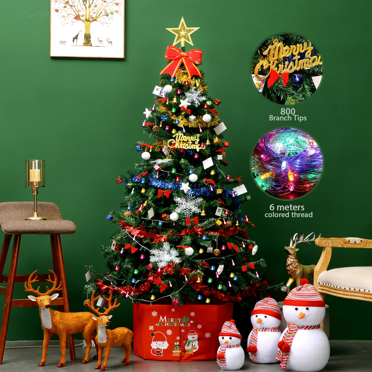 Advanced Christmas Tree 7FT/6FT Steel Wire Memory Tree Branches Holiday Parties Green Memory Wire Christmas Tree.