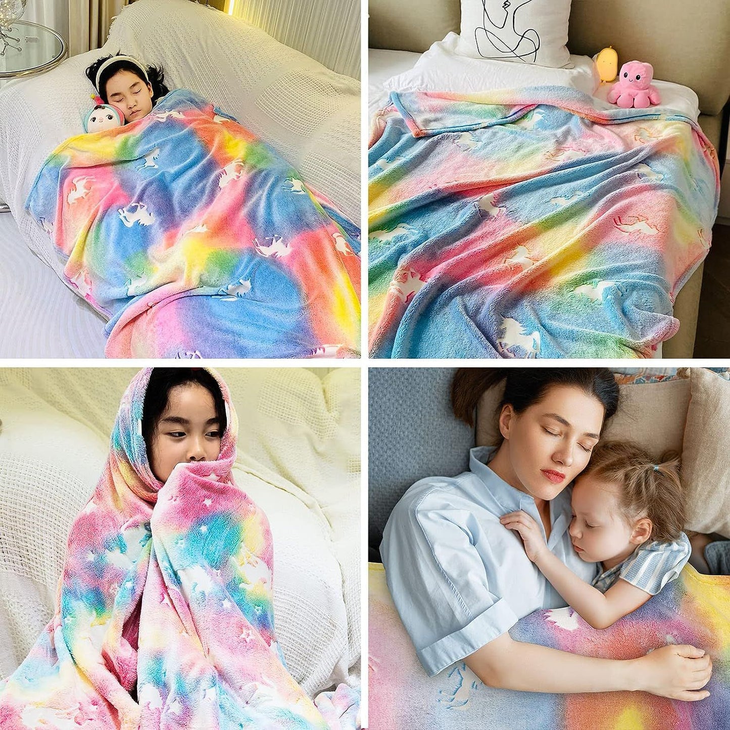 Glow in the Dark Throw Blanket Unicorn - Luminous Kids Blanket (50" x 60")