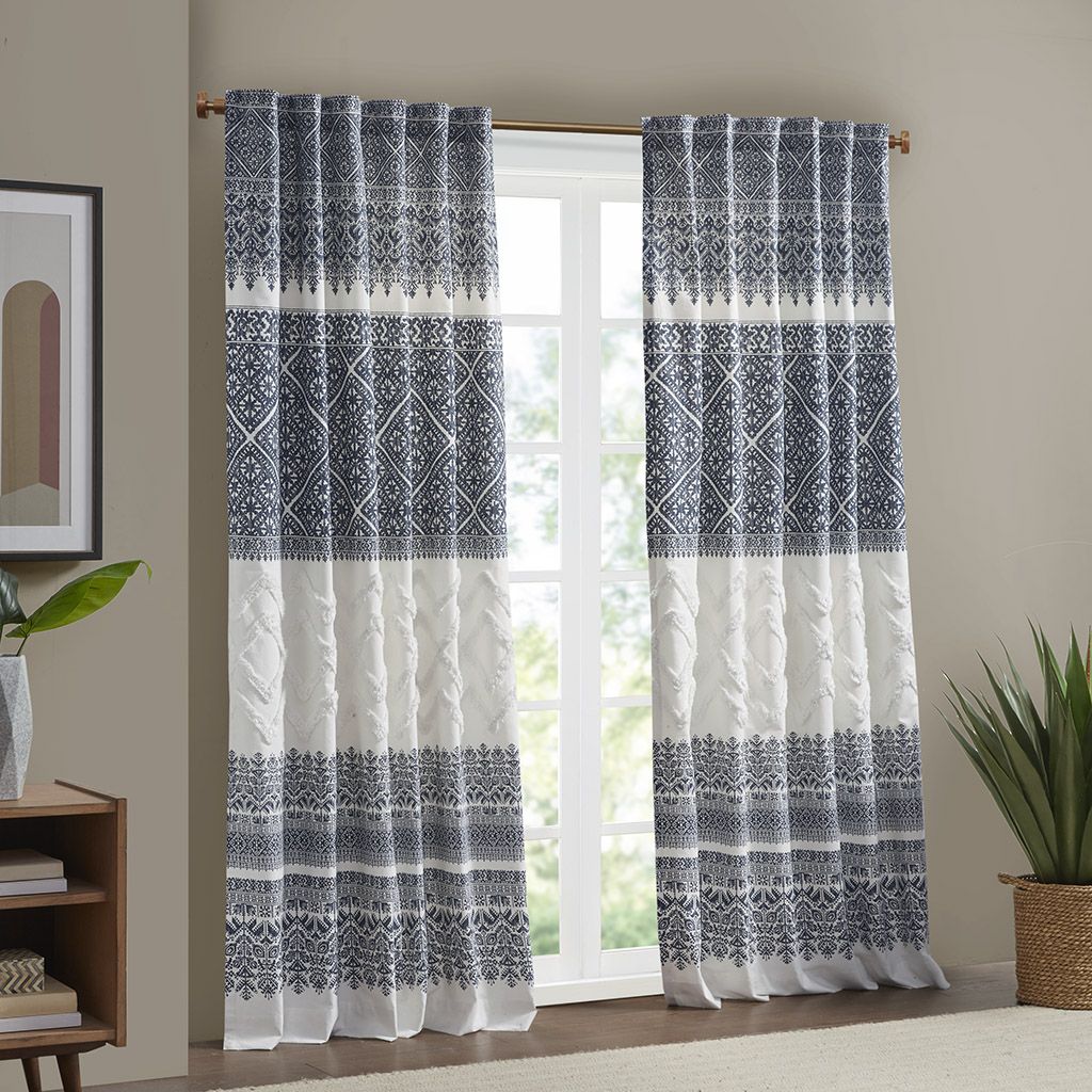 Cotton Printed Curtain Panel with Chenille detail and Lining(Only 1 Pc Panel)